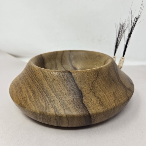 Stamped Wooden Bowl With Beads-Course Hair Decorative Handmade Light Dark Browns - Picture 5 of 11